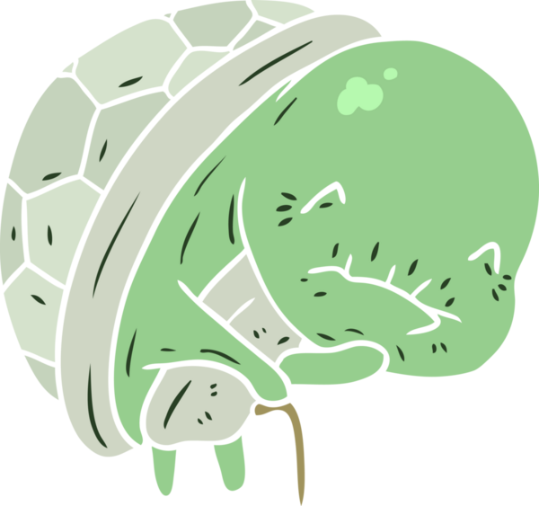 Sevimli düz renkli karikatür insan tarafından çizilmiş yaşlı kaplumbağa.