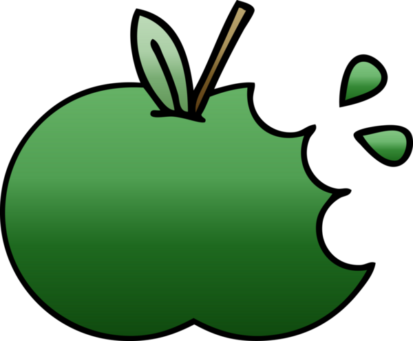 Bir insan tarafından çizilmiş sulu bir elmanın gölgeli çizgi filmi.