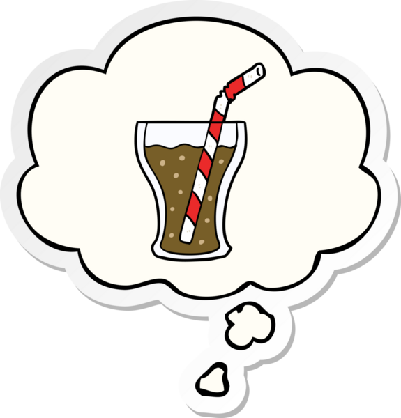 Bir insan tarafından çizilmiş bir çıkartma olarak düşünce baloncuklu bir kola bardağı.