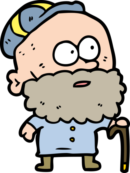 Bir insan tarafından çizilmiş bastonlu ve düz şapkalı yaşlı bir çizgi film adamı.