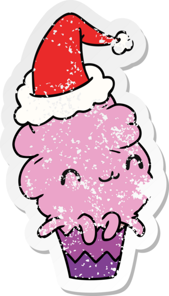 Bir insan tarafından çizilmiş kawaii kekinin sıkıntılı yılbaşı çıkartması.