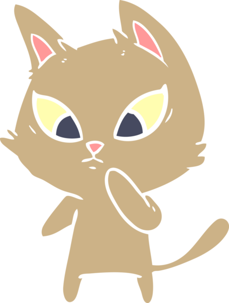 Bir insan tarafından çizilmiş düz renkli çizgi film kedisi.