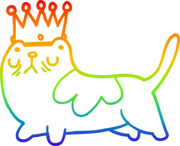 Gökkuşağı gradyan çizgi çizimi bir insan tarafından çizilmiş kibirli bir kedi