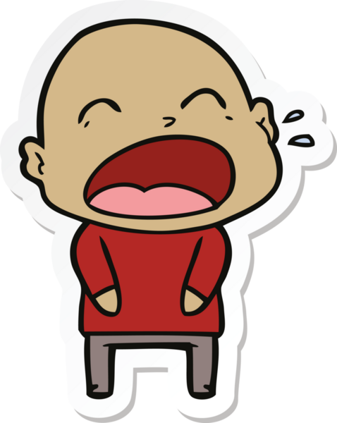 Bir insan tarafından çizilmiş kel adam diye bağıran bir çizgi film çıkartması.