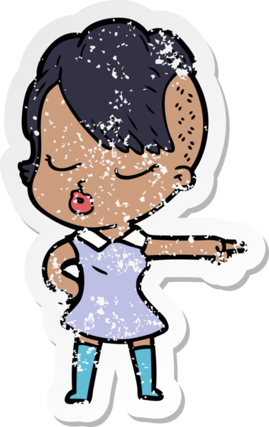 Çizgi film çıkartması. Bir insan tarafından çizilmiş güzel hippi kız.