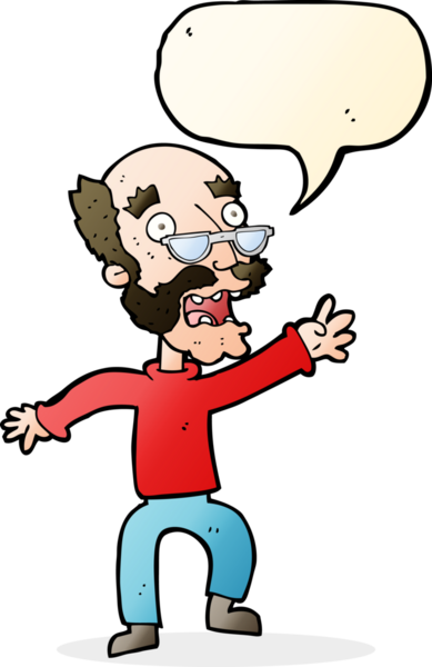 Çizgi film, bir insan tarafından çizilmiş konuşma balonlu yaşlı adamı korkuttu.