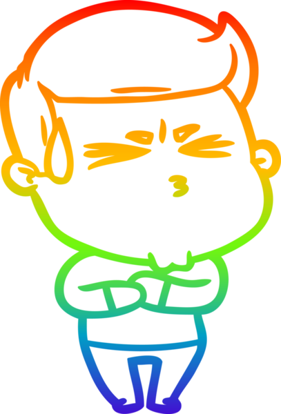 Gökkuşağı gradyan çizgi çizimi bir insan tarafından çizilmiş karikatür hayal kırıklığına uğramış bir adam