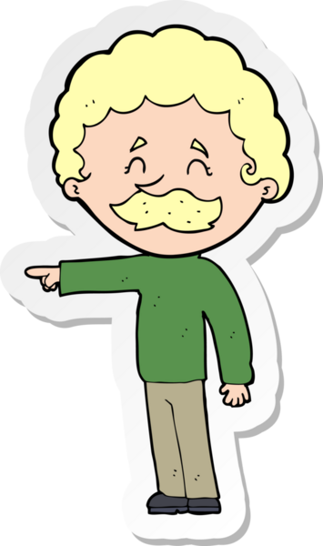 Bir insan tarafından çizilmiş bıyıklı bir karikatür adamın çıkartması.