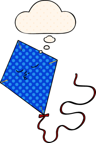 Bir insan tarafından çizilmiş, düşünce baloncuklu çizgi film uçurtması.