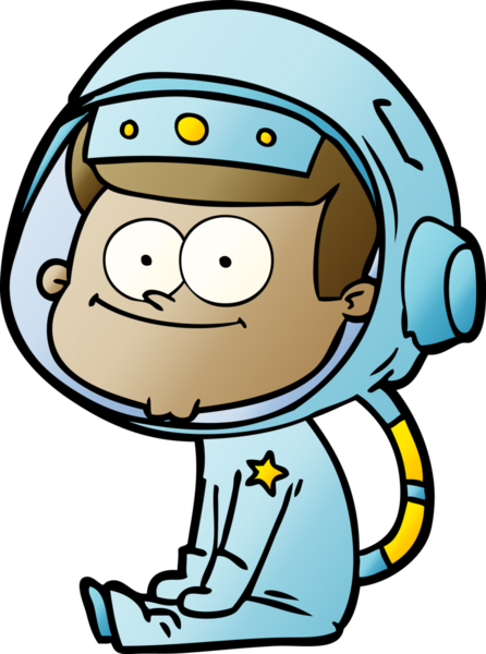 Bir insan tarafından çizilmiş mutlu astronot çizgi filmi.