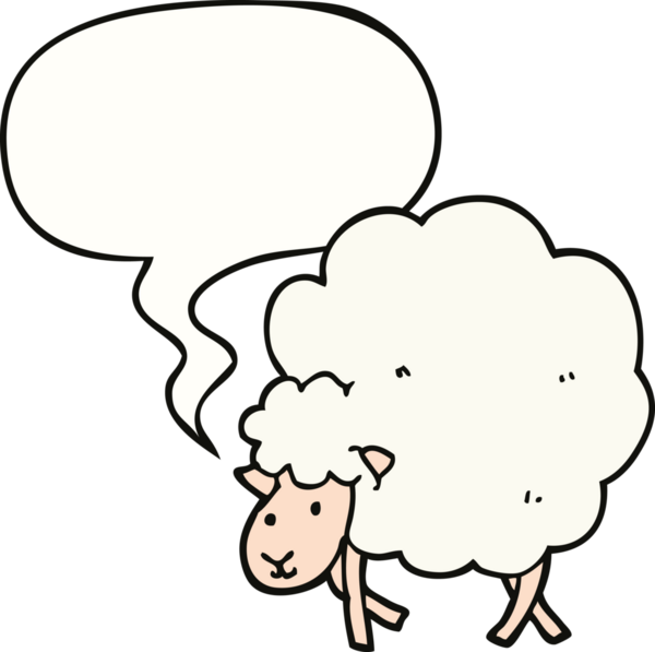 Bir insan tarafından çizilmiş konuşma balonlu bir koyun.