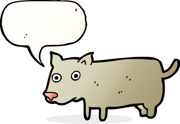 Bir insan tarafından çizilmiş konuşma balonu olan küçük bir köpek.