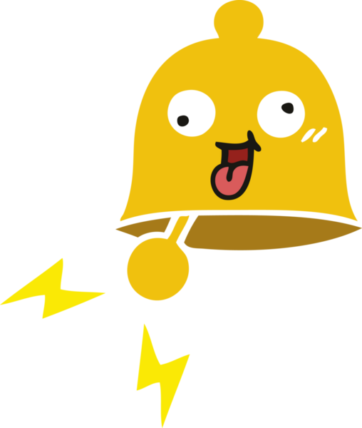 Bir insan tarafından çizilmiş çalan çanın düz renkli retro karikatürü