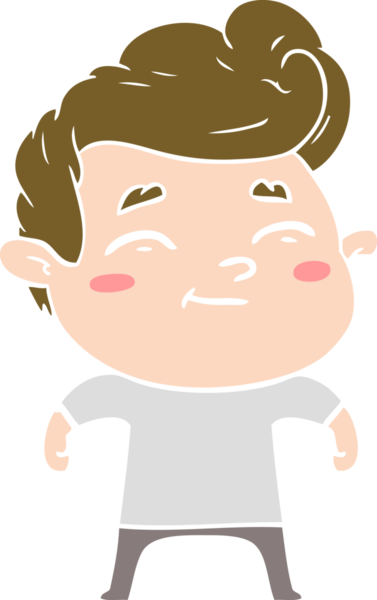 Bir insan tarafından çizilmiş mutlu düz renkli karikatür adam.