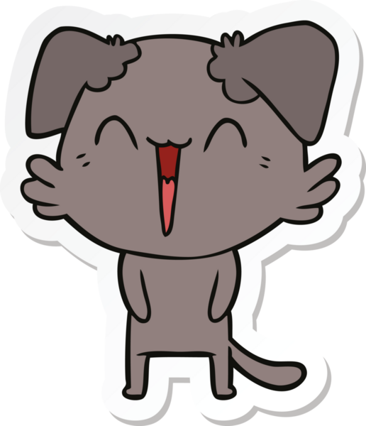 Bir insan tarafından çizilmiş mutlu bir köpek çizgi filminin çıkartması.