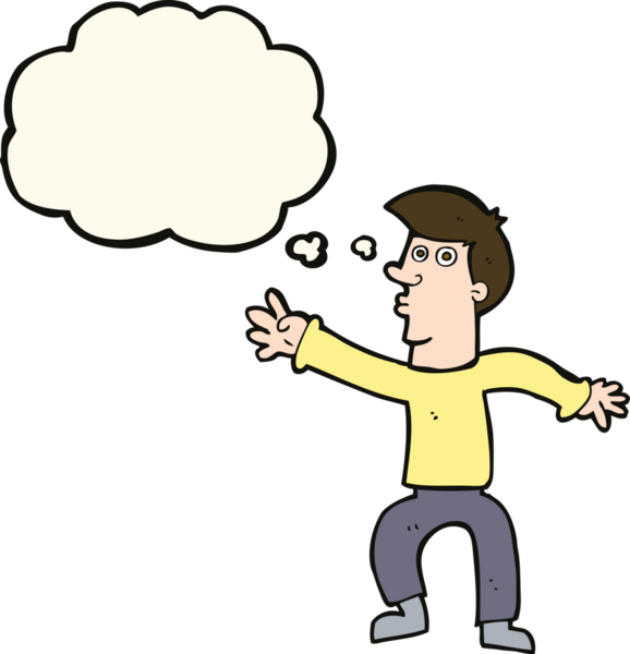 Bir insan tarafından çizilmiş düşünce baloncuğuyla adama ulaşan çizgi film