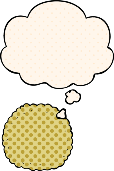 Bir insan tarafından çizilmiş, düşünce baloncuklu çizgi roman bisküvisi.