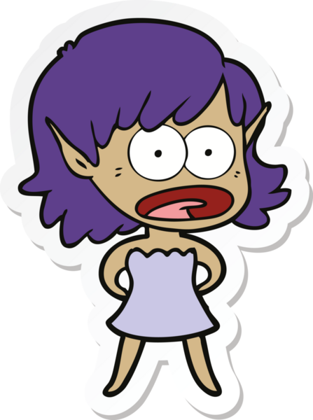 Karikatür çıkartması bir insan tarafından çizilmiş elf kızı şok etti.