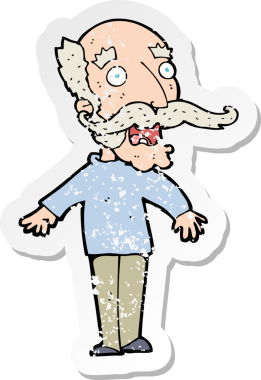 Çizgi filmin gerilemiş çıkartması yaşlı bir adamın bir insan tarafından çizilmiş şaşkınlıkla nefes nefese kalması.