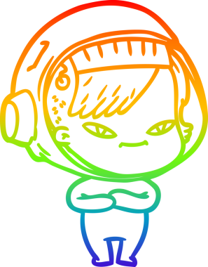 Gökkuşağı gradyan çizgi çizimi bir insan tarafından çizilmiş astronot bir kadın.