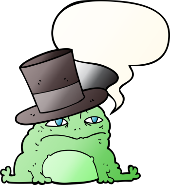 bir insan tarafından çizilmiş düzgün eğimli konuşma baloncuğu olan zengin kurbağa çizgi filmi