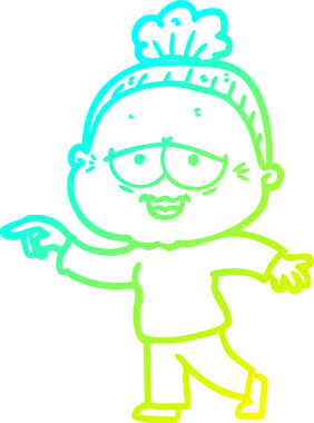 Bir insan tarafından çizilmiş, mutlu, yaşlı bir kadının çizdiği soğuk çizgi.