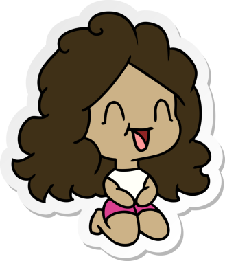 Bir insan tarafından çizilmiş serbest sticker 'lı tatlı kawaii mutlu kız.