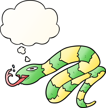 Düşünce baloncuğu olan çizgi film tıslayan yılan bir insan tarafından çizilmiş.