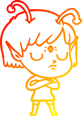 Bir insan tarafından çizilmiş bir uzaylı kız çizgi çizimi.