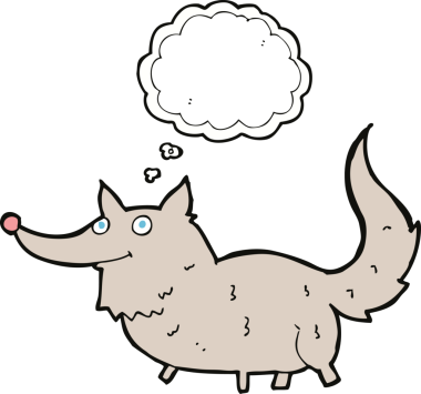 Bir insan tarafından çizilmiş düşünce balonu olan küçük bir kurt.