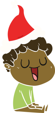 Gülen el, bir insan tarafından çizilmiş Noel Baba şapkası giyen bir adamın düz renk çizimi.