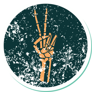 Bir insan tarafından çizilmiş barış işareti veren bir iskeletin sembolik dövmesi.