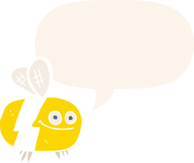 Konuşma baloncuğu olan çizgi film arısı insan tarafından çizilmiş.