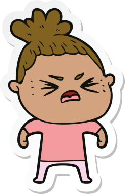 Bir insan tarafından çizilmiş kızgın bir karikatür çıkartması.