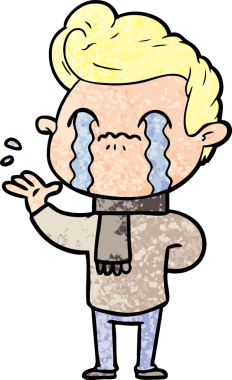 Bir insan tarafından çizilmiş ağlayan çizgi film adamı.