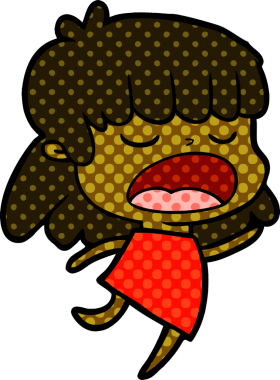 Çizgi filmdeki kadın bir insan tarafından yüksek sesle çizilmiş.