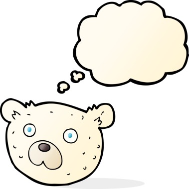 Bir insan tarafından çizilmiş düşünce baloncuklu kutup ayısı çizgi filmi.