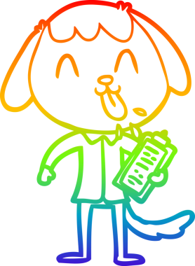 Gökkuşağı gradyan çizimi. Bir insan tarafından çizilmiş şirin bir köpek çizimi.