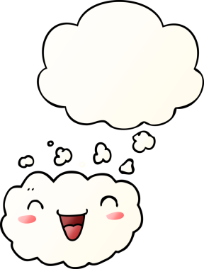 Mutlu çizgi film bulutu. Düşünce baloncuğu bir insan tarafından çizilmiş.