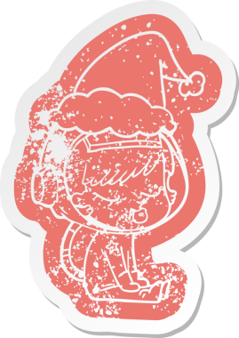 Garip bir çizgi film, güzel bir astronot kızın Noel Baba şapkası takarak oturmasını engelliyor.