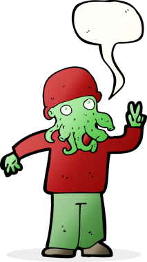 Bir insan tarafından çizilmiş havalı bir uzaylı çizgi filmi.