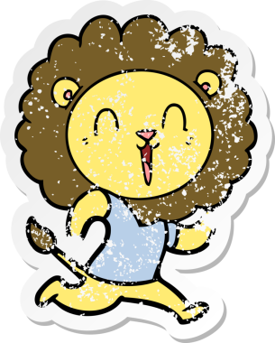 Bir insan tarafından çizilmiş gülen aslan çıkartması.