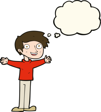 Bir insan tarafından çizilmiş düşünce balonlu karikatürist hevesli adam.