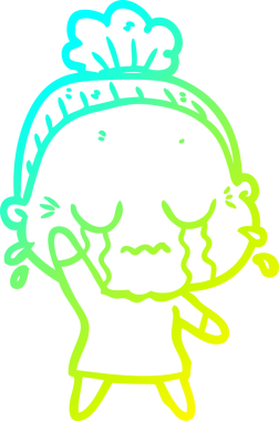 Bir insan tarafından çizilmiş ağlayan yaşlı bir kadının soğuk çizgi çizimi.