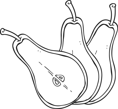 Bir insan tarafından çizilmiş siyah beyaz armut çizimi.