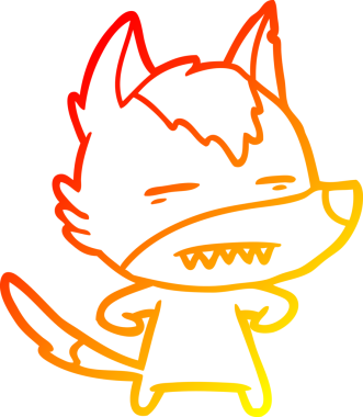 Bir insan tarafından çizilmiş dişleri gösteren çizgi bir kurdun sıcak çizgi çizimi