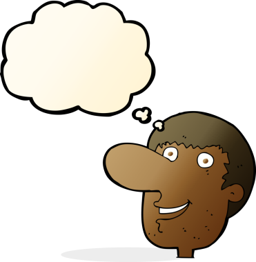 Bir insan tarafından çizilmiş düşünce baloncuklu mutlu erkek yüzü.