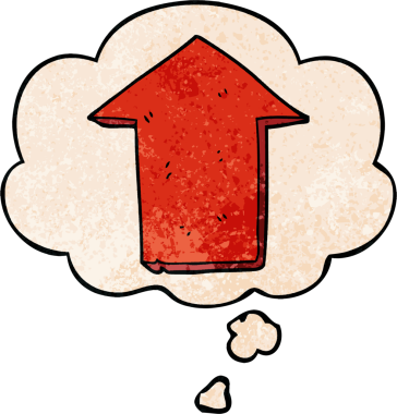 bir insan tarafından çizilmiş grunge desen biçiminde düşünce baloncuğu ile ok gösteren çizgi film