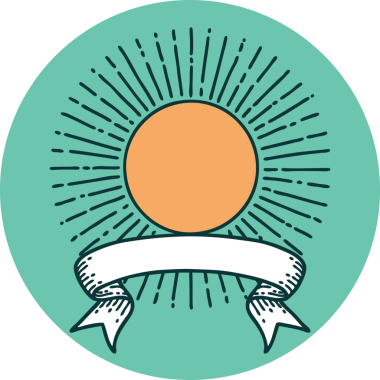 Bir insan tarafından çizilmiş güneş pankartıyla dövme biçimi simgesi