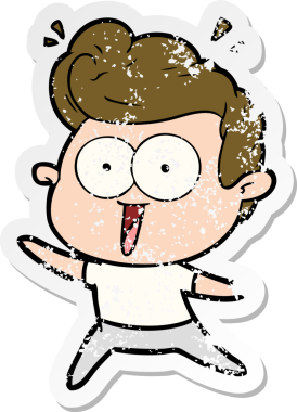 Bir insan tarafından çizilmiş heyecanlı bir karikatür çıkartması.